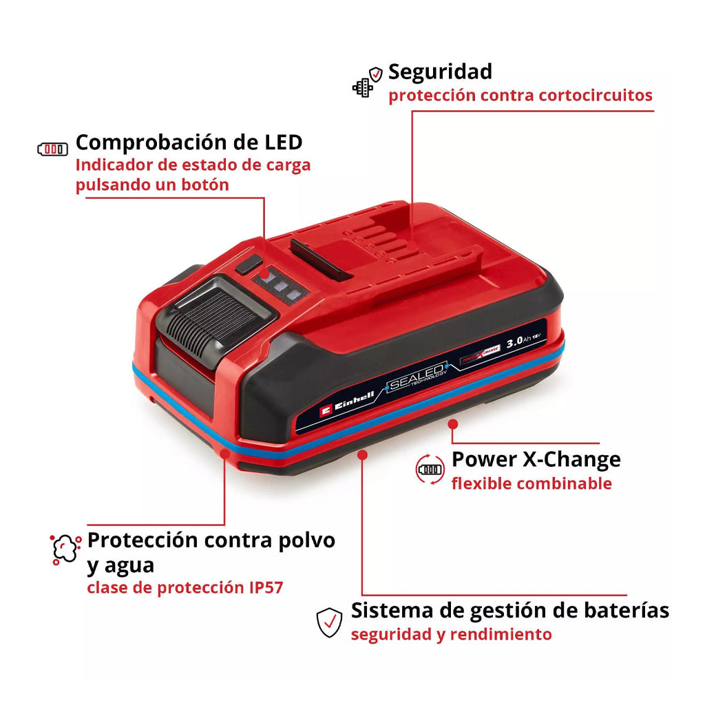 BATERÍA EINHELL SEALED PXC 3,0 AH ANTIPOLVO Y CHORROS DE AGUA