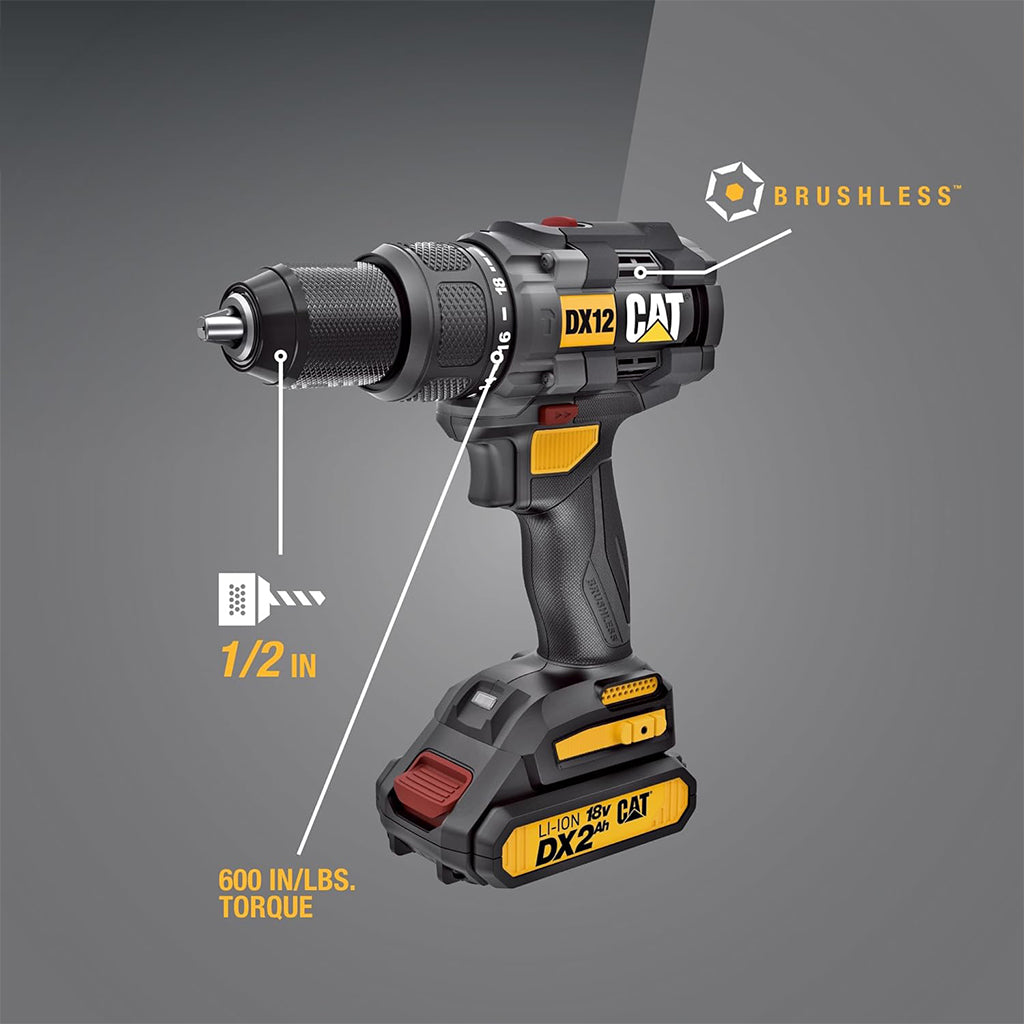 KIT TALADRO PERCUTOR A BATERÍA CAT DX12 CON 2 BATERÍAS + CARGADOR