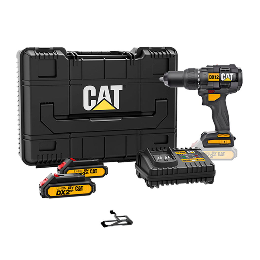 KIT TALADRO PERCUTOR A BATERÍA CAT DX12 CON 2 BATERÍAS + CARGADOR