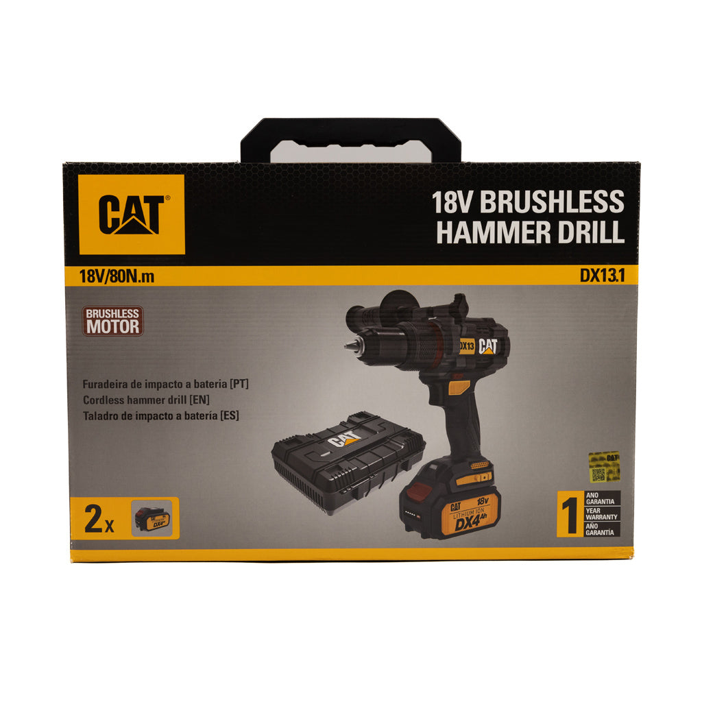 KIT TALADRO DX13.1 C/PERCUTOR 13MM 80NM BRUSHLESS 2 BAT 4AH C/CARGADOR