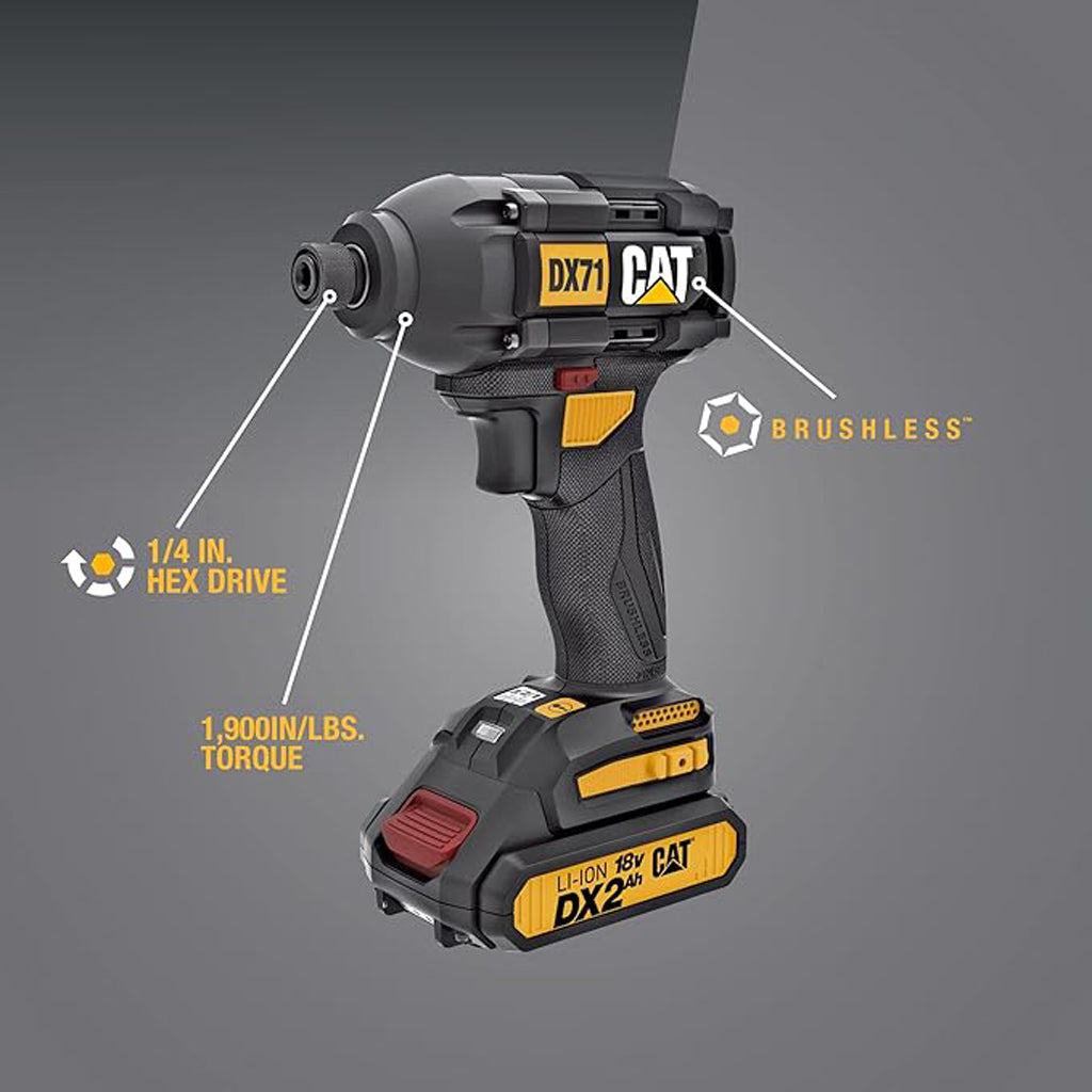 KIT ATORNILLADOR A BATERÍA CAT DX71 CON DOS BATERÍAS + CARGADOR + MALETÍN