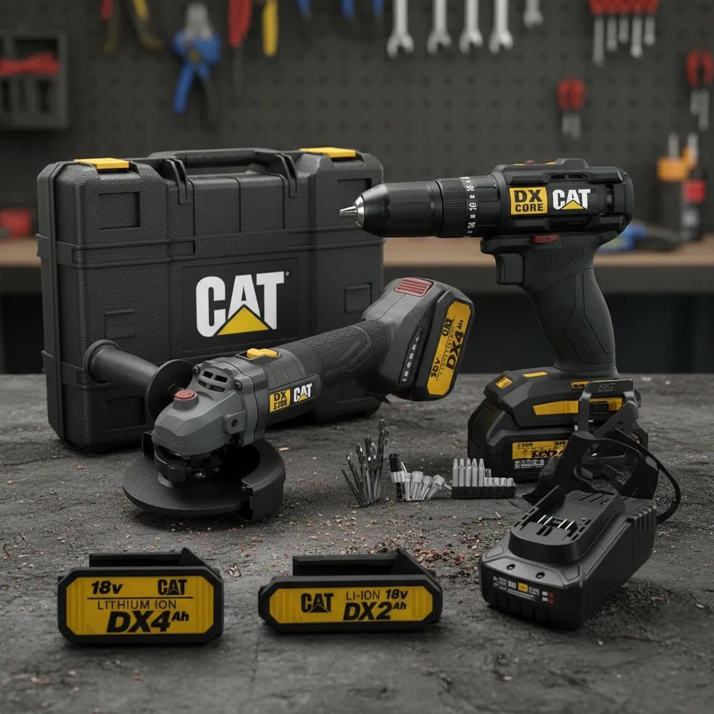 KIT TALADRO IMPACTO CAT DXK203 18V BRUSHLESS + AMOLADORA ANGULAR