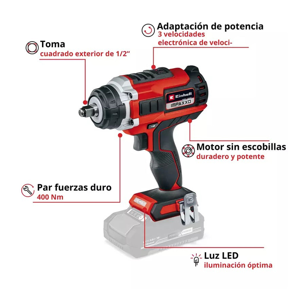 LLAVE DE IMPACTO 1/2" EINHELL IMPAXXO 18/400 S/ BATERÍA