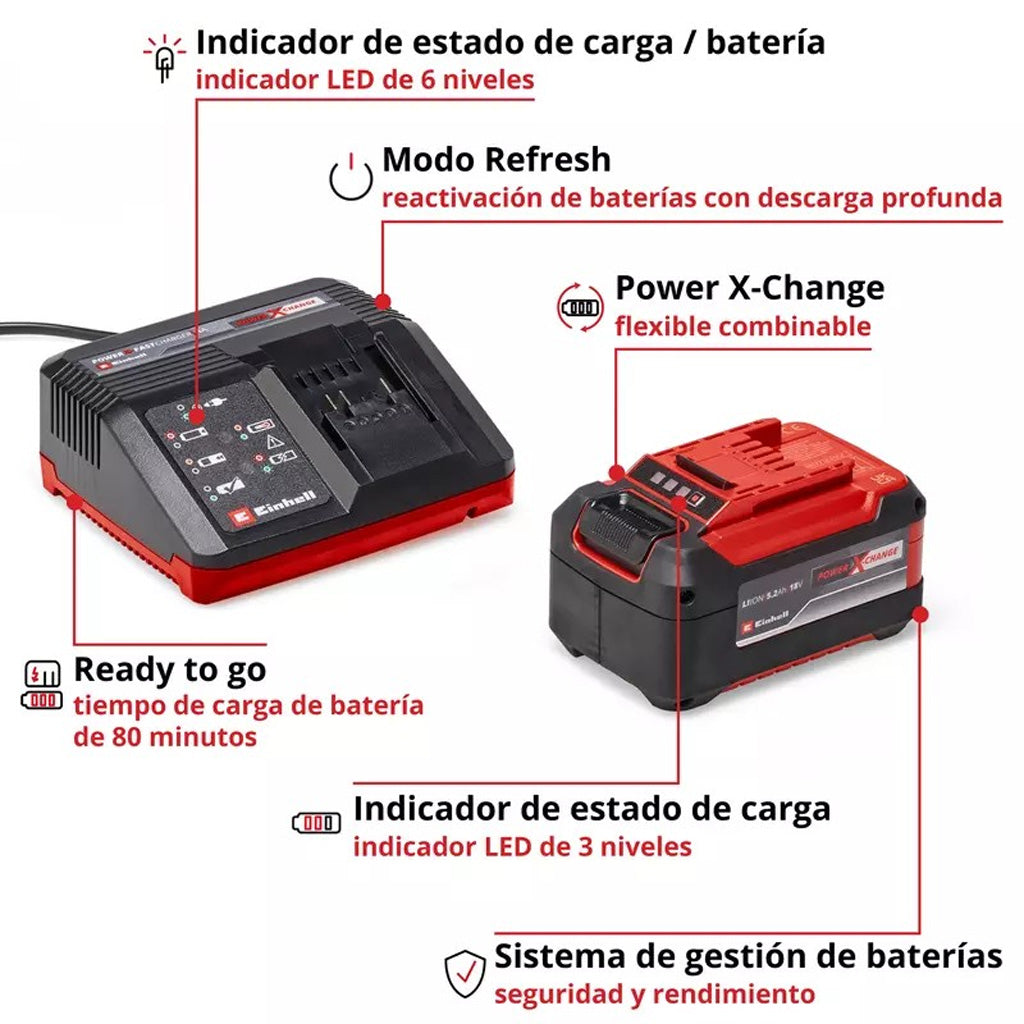KIT DE INICIO EINHELL PXC CARGADOR RÁPIDO 5,2AH + BATERÍA 4,0AH