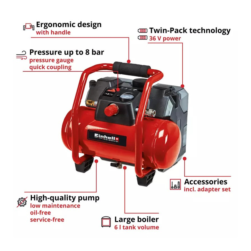 COMPRESOR PORTÁTIL EINHELL TE-AC 36/6/8 S/ BATERÍA