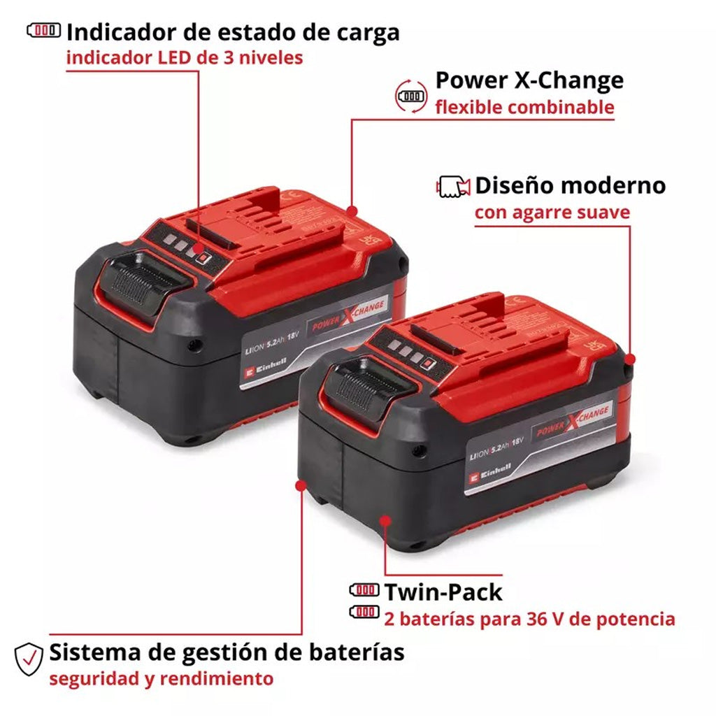 PACK 2 BATERÍAS EINHELL POWER X-CHANGE 5,2 AH