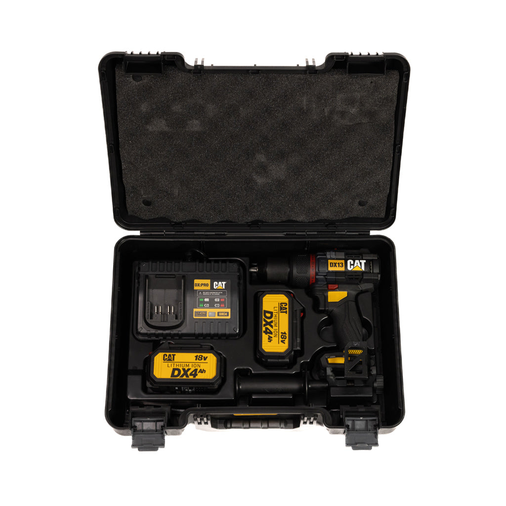 KIT TALADRO ATORNILLADOR A BATERÍA CAT DX13 CON DOS BATERÍAS + CARGADOR + MALETÍN